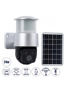 86046 GloboStar®  86046 Αυτόνομος Ηλιακός Προβολέας LED SMD 24W 1200lm Camera 1080P 2MP WiFi 150° Μπαταρία 3200mAh Φωτοβολταϊκό Πάνελ Αισθητήρα Ημέρας-Νύχτας & Ρύθμιση Χρόνου Διπλή Κατέυθυνση Ομιλίας Αδιάβροχος IP66 Ψυχρό Λευκό 6000K - Ασημί