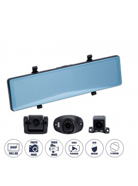 86057 GloboStar®  86057 Καθρέπτης Αυτοκινήτου με 3 Κάμερες 3CHs AHD 1080P 170° - 4G Sim Card Slot - WiFi - GPS Navigator - Bluetooth - G Sensor - 24h Monitoring - FM Transmitter -  Νυχτερινή Όραση - Μαύρο