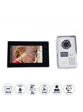 86061 GloboStar®  86061 Σετ Θυροτηλεόρασης με Έγχρωμη Οθόνη Αφής 7" και Κάμερα 1080P HD & 4 Επαγωγικά Κλειδιά για Ηλεκτρονικές Κλειδαριές - Μαύρο - Ασημί