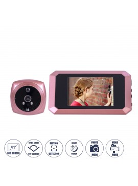 86064 GloboStar®  86064 Επαναφορτιζόμενη Ψηφιακή Έξυπνη Camera Εξώπορτας 90° Μοιρών με Έγχρωμη Οθόνη 4.1" Inches - USB - Νυχτερινή Όραση με LED IR - Κουδούνι - Ροζ
