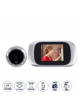 86067 GloboStar®  86067 Επαναφορτιζόμενη Ψηφιακή Έξυπνη Camera Εξώπορτας 90° Μοιρών με Έγχρωμη Οθόνη 2.8" Inches - USB - Νυχτερινή Όραση με LED IR - Κουδούνι - Ασημί