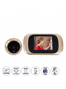 86068 GloboStar®  86068 Επαναφορτιζόμενη Ψηφιακή Έξυπνη Camera Εξώπορτας 90° Μοιρών με Έγχρωμη Οθόνη 2.8" Inches - USB - Νυχτερινή Όραση με LED IR - Κουδούνι - Χρυσό