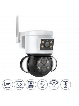 86076 GloboStar®  86076 Επιτοίχια Κάμερα Πρίζας WiFi HD 1080P 350° Διπλή Κατέυθυνση Ομιλίας & Ανιχνευτή Κίνησης - Απομακρυσμένος Έλεγχος - Αδιάβροχη IP65 - Λευκό Μαύρο - Μ15 x Π14.5 x Y15cm - 2 Χρόνια Εγγύηση