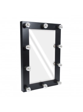 MIRROR-60x90-5 GloboStar®  MAKEUP MIRROR-60x90-5 Μοντέρνος Καθρέπτης Μακιγιάζ με Πλαίσιο Φυσικού Ξύλου με Διακόπτη On/Off 10 x E27 AC220-240V - Μ60 x Π7 x Υ90cm - Μαύρος Έβενος