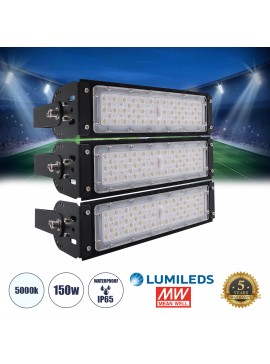 90100-3 GloboStar® GLOBOSTAR® GOLIATH 90100-3 Προβολέας για Γήπεδα Tennis & Ποδοσφαίρου 5x5 LED 150W 22500lm 75°x135° SDCM<5 Fish Eye Lens AC 220-240V Αδιάβροχο IP65 IK08 Φυσικό Λευκό 5000K - Lumileds SMD Chip & Mean Well Driver - Μαύρο Ματ - Μ32 x Π12 x 