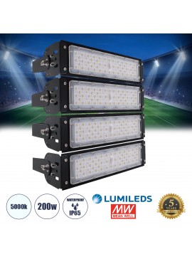 90100-4 GloboStar® GLOBOSTAR® GOLIATH 90100-4 Προβολέας για Γήπεδα Tennis & Ποδοσφαίρου 5x5 LED 200W 30000lm 75°x135° SDCM<5 Fish Eye Lens AC 220-240V Αδιάβροχο IP65 IK08 Φυσικό Λευκό 5000K - Lumileds SMD Chip & Mean Well Driver - Μαύρο Ματ - Μ32 x Π12 x 