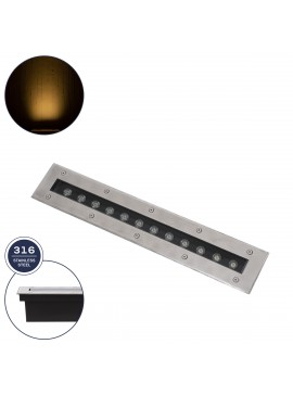 90192 GloboStar® GLOBOSTAR® UNDERGROUNDREMVI 90192 Χωνευτή Μπάρα Φωτισμού Wall Washer LED 12W 1320lm 10° DC 24V Αδιάβροχο IP68 Θερμό Λευκό 2700K Dimmable - Bridgelux SMD Chip - Ανοξείδωτο Ατσάλι SS316 - Μ50 x Π7.4 x Υ7cm / Q48.5 x 7.5cm - 3 Χρόνια Εγγύηση