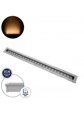 90196 GloboStar®  UNDERGROUND-PASSAGGIO 90196 Χωνευτό Φωτιστικό Wall Washer Δαπέδου LED 24W 2160lm 10° DC 24V Αδιάβροχο IP68 με Ρυθμιζόμενη Γωνία Φωτισμού L108 x W9 x H7.5cm Θερμό Λευκό 2700K - Ανοξείδωτο Ατσάλι - 3 Years Warranty