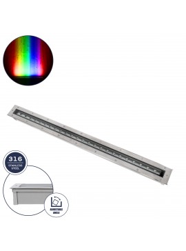 90197 GloboStar®  UNDERGROUND-PASSAGGIO 90197 Χωνευτό Φωτιστικό Wall Washer Δαπέδου LED 24W 2040lm 10° DC 24V Αδιάβροχο IP68 με Ρυθμιζόμενη Γωνία Φωτισμού L108 x W9 x H7.5cm RGBW DMX512 - Ανοξείδωτο Ατσάλι - 3 Years Warranty