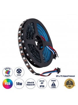 90604 GloboStar® GLOBOSTAR® DIGIPRO 90604 Ψηφιακή Pixel Addressable Ταινία LED 14.4W/m 1152lm/m 120° DC 12V IP20 60 x SMD5050 Chip/m 60 x Pixel/m Πολύχρωμο RGB Dimmable SPI/TTL Protocol IC TM1812 - Μ500 x Π1 x Υ0.2cm - Ρολό 5 Μέτρων - 5 Χρόνια Εγγύηση