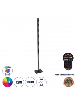 90762 GloboStar® GLOBOSTAR® DIGICOLUMN 90762 Μοντέρνο Επιδαπέδιο Γραμμικό Ψηφιακό Φωτιστικό Digital Pixel Symphony Bar με RF Ασύρματο Χειριστήριο LED 12W 960lm 90° DC 5V με USB 2.0 IP20 Πολύχρωμο RGB Dimmable - Μαύρο - Μ3.4 x Π2.5 x Υ122cm - 2 Χρόνια Εγγύ