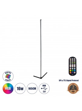 90763 GloboStar® GLOBOSTAR® DIGICOLUMN 90763 Μοντέρνο Επιδαπέδιο Γραμμικό Ψηφιακό Φωτιστικό Digital Pixel Symphony Bar με RF Ασύρματο Χειριστήριο LED 16W 1280lm 180° DC 5V με USB 2.0 IP20 Πολύχρωμο RGB Dimmable - Μαύρο - Φ3 x Υ165cm - 2 Χρόνια Εγγύηση