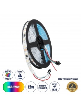90773 GloboStar® GLOBOSTAR® DIGIPRO 90773 Ψηφιακή Pixel Addressable Ταινία LED 12W/m 1200lm/m 120° DC 12V IP20 60 x SMD 5050 Chip/m 20 x Pixel/m Πολύχρωμο RGBW+WW Dimmable SPI/TTL Protocol IC TM1814/UCS1912/UCS2912 - Μ500 x Π1 x Υ0.2cm - Ρολό 5 Μέτρων - 5