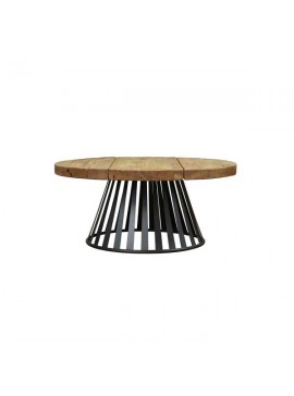 Τραπέζι σαλονιού "MINIMAL" από μέταλλο/ξύλο σε μαύρο/φυσικό χρώμα Φ90x40 995-00031