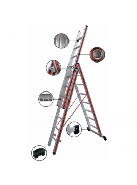 Profal Τριπλή Σκάλα Αλουμινίου Επεκτεινόμενη 3x14 Σκαλοπάτια 800314