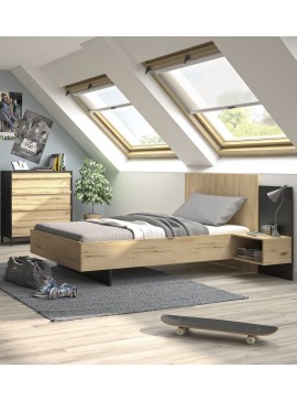 Insi Mimizan κρεβάτι ημίδιπλο με 1 κρεμαστό κομοδίνο 170x206εκ. ( για στρώμα 120x200εκ. ) Helvezia Oak / Black  0041.GM05C 