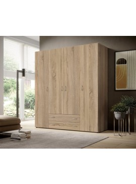 Ντουλάπα Τετράφυλλη A_Base Φυσικό με συρτάρια 160x177x52cm