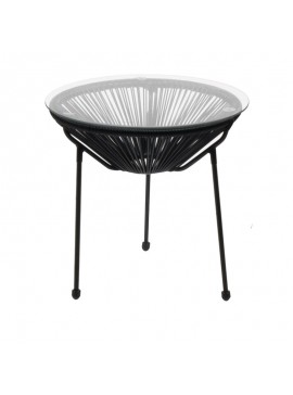 WOODWELL ACAPULCO Τραπεζάκι Μέταλλο Βαφή Μαύρο, Rattan Μαύρο Φ50cm H.50cm Ε246,2