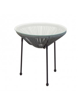 WOODWELL ACAPULCO Τραπεζάκι Μέταλλο Βαφή Μαύρο, Plastic Rattan Γκρι Φ50cm H.50cm Ε246,4