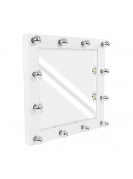 MIRROR-80x80-4 GloboStar®  MAKEUP MIRROR-80x80-4 Μοντέρνος Καθρέπτης Μακιγιάζ με Πλαίσιο Φυσικού Ξύλου με Διακόπτη On/Off 12 x E27 AC220-240V - Μ80 x Π7 x Υ80cm - Λευκή Λάκα
