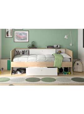 Insi Alicia κρεβάτι μονό 116x204x79εκ. ( για στρώμα 90x200εκ. ) με αποθηκευτικούς χώρους Λευκό/Natural Chestnut  0101.GM36 