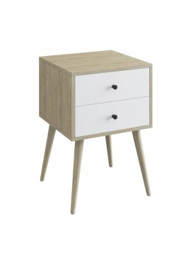 WOODWELL Ε7341,2ALIDA Κομοδίνο με 2 Συρτάρια, Απόχρωση Sonoma - Άσπρο 40x40x60cm Ε7341,2