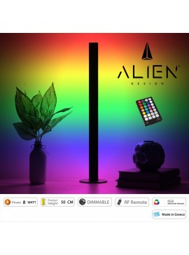 ALIEN-DIVA-BLACK-50-8 GloboStar®  ALIEN-DIVA-BLACK-50-8 ALIEN Design DIVA Μοντέρνο Minimal Nordic Μεταλλικό Φωτιστικό Επιτραπέζιο - Πορτατίφ - Λαμπατέρ Μαύρο LED 8W 800lm με Ασύρματο Χειριστήριο RF & Dimmer IP20 Πολύχρωμο RGB Μ3 x Π1.6 x Υ50cm