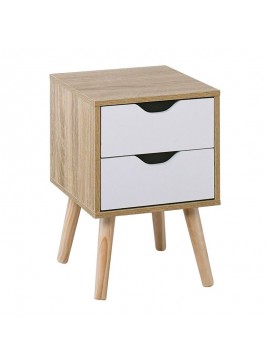 WOODWELL ALINA Κομοδίνο Απόχρωση Sonoma - Άσπρο - Πόδι Φυσικό  29x29x44cm Ε745,1