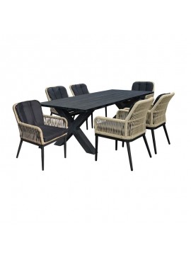 WOODWELL Ε68421,SALLEY Set Τραπεζαρία ALU Ανθρακί-Rope Φυσικό: Τραπέζι 180x94 + 8 Πολυθρόνες με Μαξιλ Τραπ:180x94x72 Πολ:62x64x85cm Ε68421,S