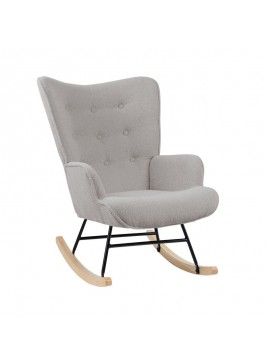 WOODWELL Ε7143,9ALMA Rocking Πολυθρόνα Μπερζέρα Καθιστικού, Teddy Ύφ.Αν.Γκρι, Βάση Μαύρο-Φυσικό 67x86x92cm Ε7143,9