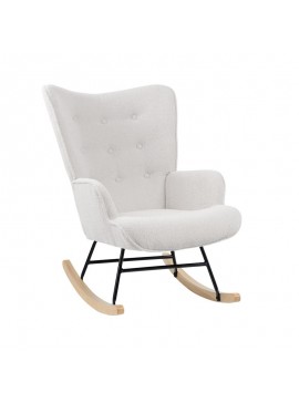 WOODWELL Ε7143,8ALMA Rocking Πολυθρόνα Μπερζέρα Καθιστικού, Teddy Ύφ.Άσπρο, Βάση Μαύρο-Φυσικό 67x86x92cm Ε7143,8