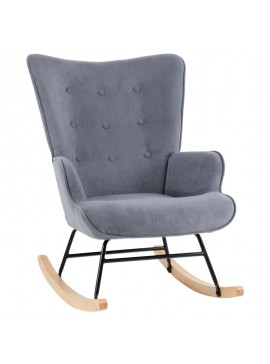 WOODWELL Ε7143,7ALMA Rocking Πολυθρόνα Μπερζέρα Καθιστικού, Ύφασμα Velure Γκρι, Βάση Μαύρο-Φυσικό 67x86x92cm Ε7143,7