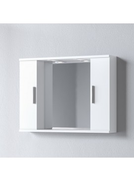 Καθρέφτης ALON 75 Διπλός Λευκός 3MAL075GLD με δυο ντουλάπια, 75x15x56 και φωτισμό Led 3MAL075GLD
