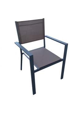 WOODWELL Ε6794,4AMIRAL Πολυθρόνα Dining Στοιβαζόμενη, Aλουμίνιο Ανθρακί - Textilene Cappuccino 60x57x85cm Ε6794,4