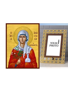 Εικόνα Ορθοδοξίας Πολυτελείας  με  σχεδιο Σταυρούς μαζι με  Βάση σε  8 χρώματα με περίγραμμα χρυσό σε ξύλο Plywood (Πλακάζ)   με  βάση Εικόνα Αγία Αναστασία Φαρμακολύτρια Χειροποίητη Ελληνορθόδοξη , Κρεμαστή πλάκα βυζαντινής τέχνης, χριστιανική τέχνη Διάσ