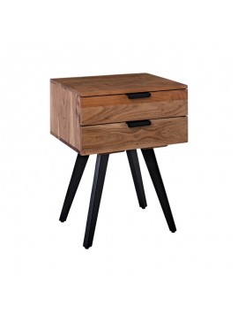 WOODWELL ΕΑ7078ANKO Κομοδίνο Μέταλλο Βαφή Μαύρο, Ξύλο Ακακία Φυσικό 47x35x65cm ΕΑ7078