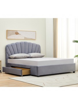WOODWELL Ε8116,1ARIEL Κρεβάτι Διπλό για Στρώμα 160x200cm, με Αποθηκευτικό Συρτάρι, Velure Απόχρωση Γκρι 170x218x115cm Ε8116,1