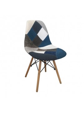 WOODWELL ART Wood Καρέκλα Τραπεζαρίας, Πόδια Οξιά, Κάθισμα PP με Ύφασμα Patchwork Blue 47x52x84cm ΕΜ123,83