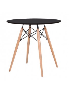 WOODWELL ART Wood Tραπέζι, Πόδια Οξιά Φυσικό, Επιφάνεια MDF Μαύρο Φ80cm H.74cm Ε7083,2