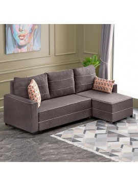 Γωνιακός καναπές - κρεβάτι Ece Megapap δεξιά γωνία υφασμάτινος με αποθηκευτικό χώρο χρώμα καφέ 242x150x88εκ. 0216795