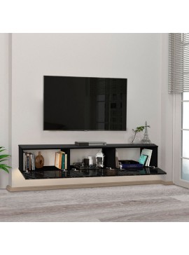 Έπιπλο τηλεόρασης επιτοίχιο Damla Megapap από μελαμίνη με LED χρώμα μαύρο εφέ μαρμάρου 180x29,5x29,5εκ. 0228123