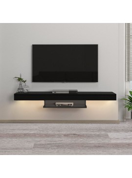 Έπιπλο τηλεόρασης επιτοίχιο Albares Megapap από μελαμίνη με LED χρώμα μαύρο 150x29,6x22εκ. 0228147