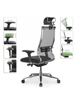 Καρέκλα γραφείου Samurai L2-6D Megapap εργονομική με ύφασμα TS Mesh και τεχνόδερμα χρώμα μαύρο 69x70x125/137εκ. 0234145