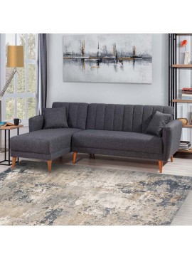 Γωνιακός καναπές - κρεβάτι Nathan Megapap αριστερή γωνία υφασμάτινος χρώμα ανθρακί 225x150x85εκ. 0234431
