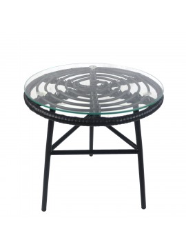 Τραπέζι Κήπου ARELLIUS Μαύρο Μέταλλο/Rattan/Γυαλί 45x45x46cm Arte-14510046