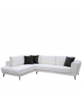 Καναπές Κρεβάτι Γωνιακός Αριστερή Γωνία SILVERTON Λευκό Με Μαύρα Μαξιλάρια 304x212x86cm Arte-14560039