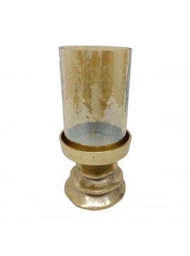 Artekko Amber Γυάλινο Κηροπήγιο σε Χρυσή Μεταλλική Βάση (12.8x12.8x22.8)cm Artekko B4810