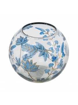 Artekko Aphelios Διάφανο Γυάλινο Βάζο Διακοσμημένο με Μπλε Λουλούδια (14x14x12.5)cm Artekko B8568-DS