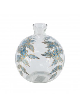 Artekko Aphelios Διάφανο Γυάλινο Βάζο Διακοσμημένο με Μπλε Λουλούδια (20.3x20.3x22.9)cm Artekko B8569-DS