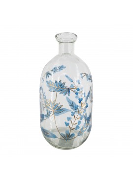 Artekko Aphelios Διάφανο Γυάλινο Βάζο Διακοσμημένο με Μπλε Λουλούδια (11.5x11.5x25.5)cm Artekko B8571-DS